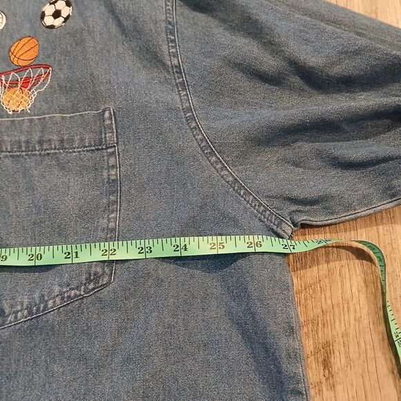 Sports Mom Denim Embroidered Button Up Shirt Size 3XL Momcore Grandmacore - Picture 6 of 7